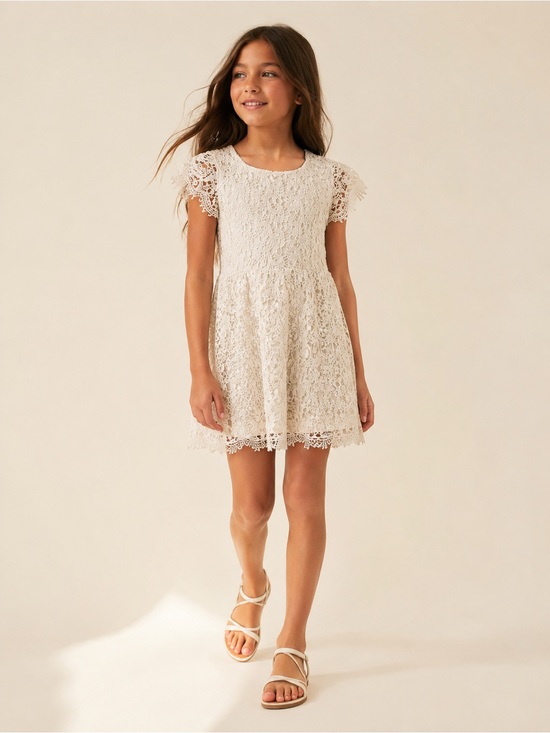 BCBGirls Other - BCBGirls Cream Lace Short Flutter Sleeve Dress